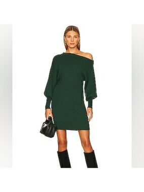 *Line & Dot “Emma” Off-the-Shoulder Sweater Dress in Emerald – Size M